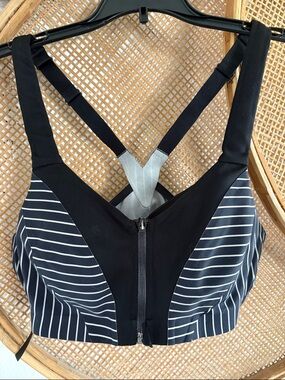 Victorias Secret Striped Front-Zip Sports Bra in Black and Navy 34C
